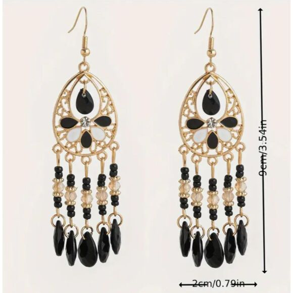 Boho Dangle Bead Earrings 3.5" Multicolor - Picture 4 of 6